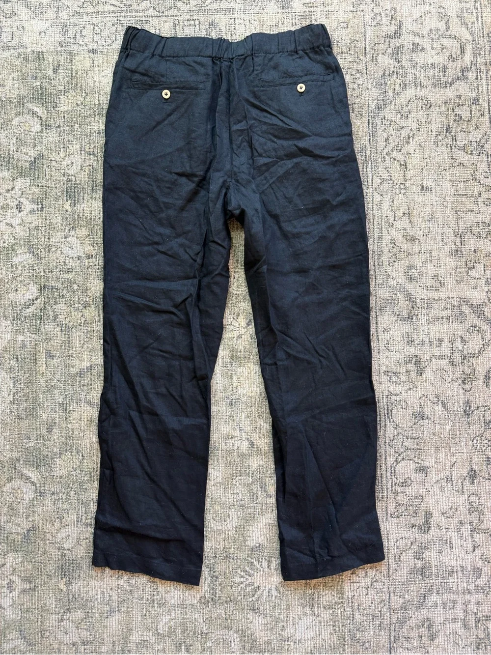 Quince 100% European Linen Black Casual Drawstring Pants Men's Medium